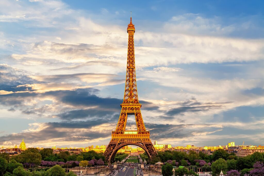 View of the Eiffel Tower standing majestically in the distance.