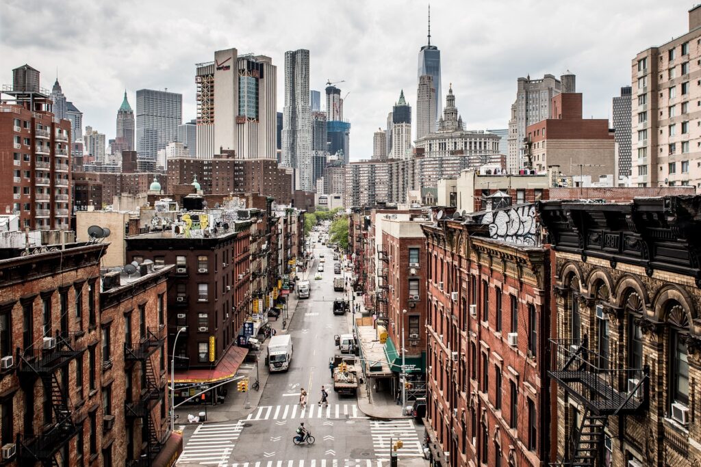 Festive view of New York City during Christmas.