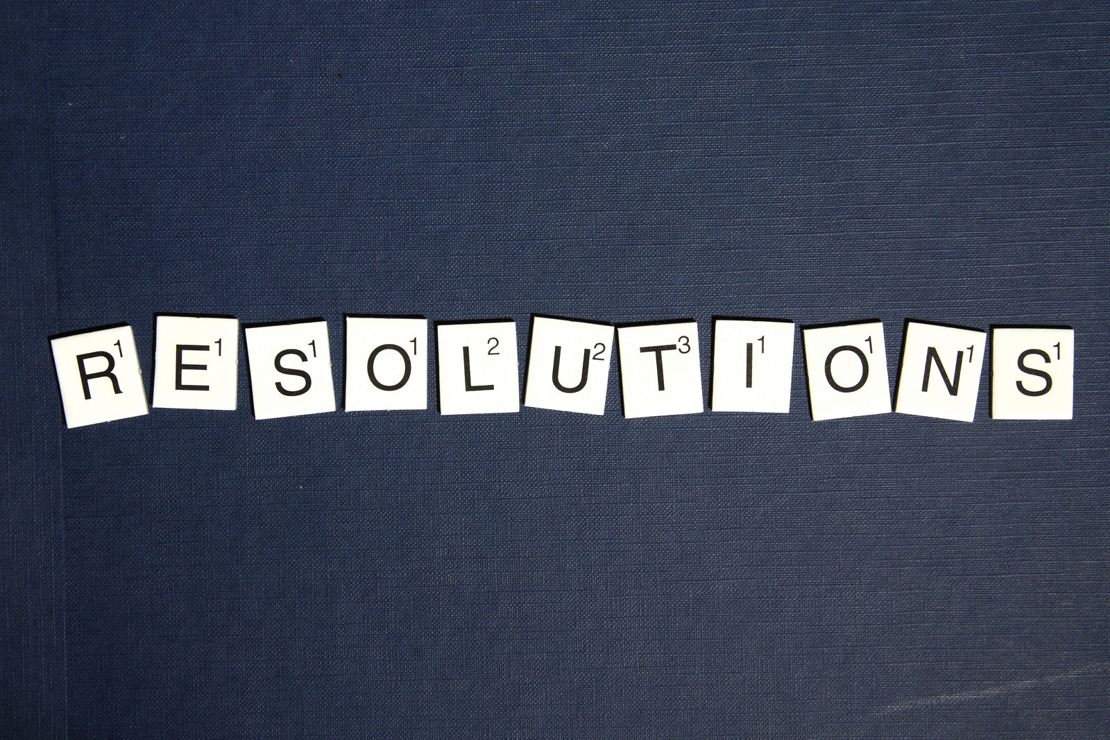 Scrabble tiles spelling out the word 'Resolution'