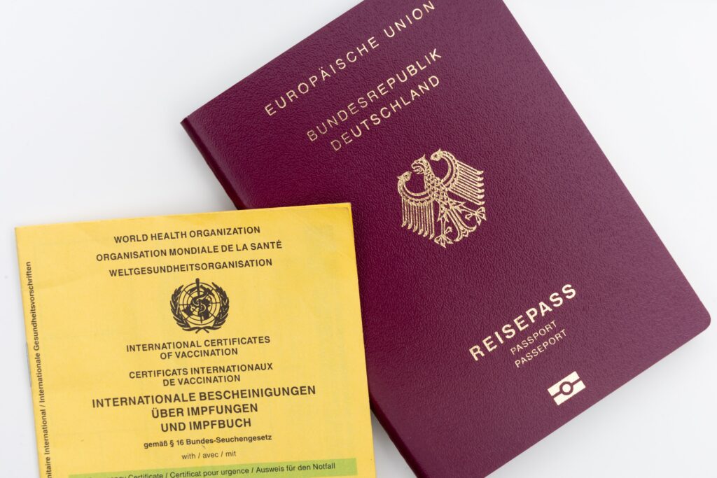 A close-up of a passport ready to be stamped