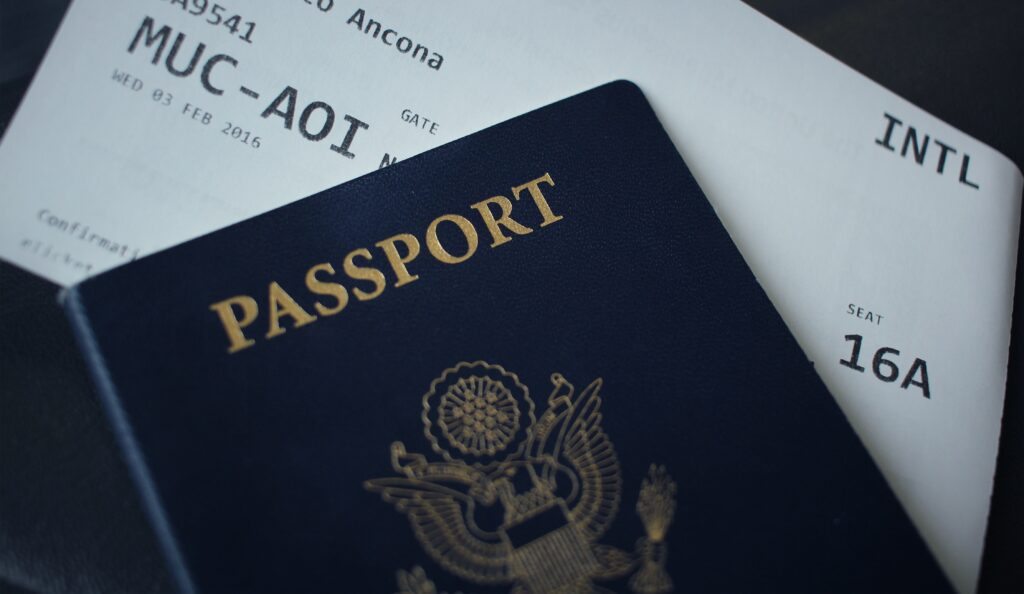 A close-up of a passport ready to be stamped